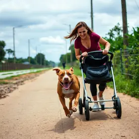 mulher corre atrás de pitbull